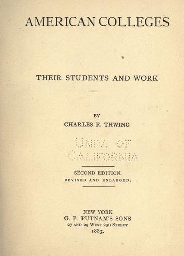 American Colleges: Their Students and Work